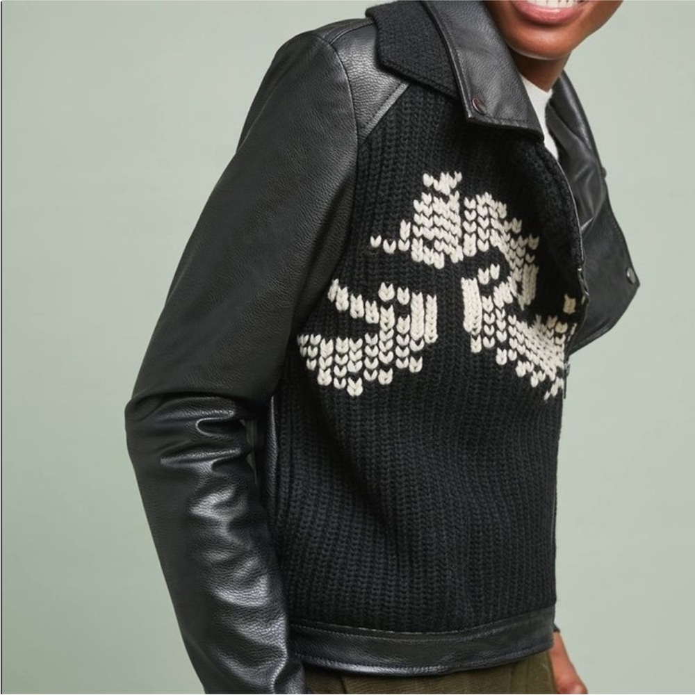 Anthropologie Vegan Leather knit Bomber Cropped Jacket